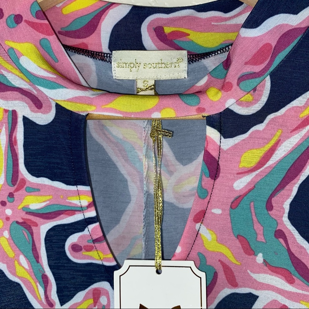 Simply Southern Starfish Print Tassel Sleeveless Swing Dress - Picture 5 of 9